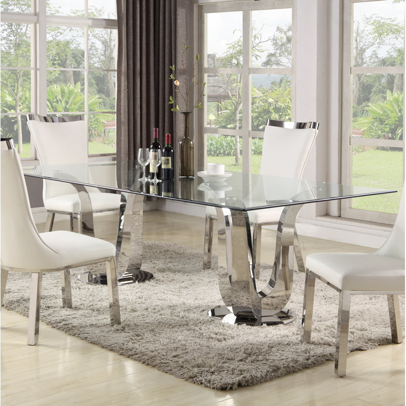 Wade Logan Lakra Contemporary Rectangular Glass Dining Table Reviews Wayfair